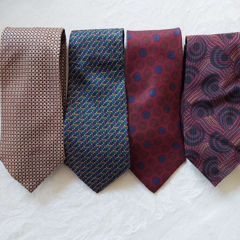 VTG Geoffrey Beene  Necktie Paisley Geometric Striped USA 100% Silk Lot of 4